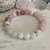 Resim Bohem Stili Doğal Taş Bilezik [8mm] Aytaşı, Pembe Kuvars ve Boncuklar - Kadınlar İçin Mükemmel Hediye, Bohem Tarzı Boncuklu Taşlı Bileklik 