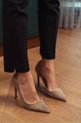 Resim NİŞANTAŞI SHOES Vanessa Koyu Bej Süet Sivri Burun Kadın Stiletto 