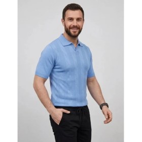 Resim Beruflic Erkek Yazlık Triko Dokuma Tişört Kısa Kol Polo Yaka T-Shirt - Bebek Mavisi 