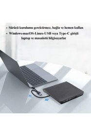 Resim MultiZone USB 3.0 Type-C Harici CD DVD Yazıcı Okuyucu DVD-RW Windows Uyumlu 