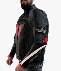 Resim Venom D1 Motosiklet Montu Deri 4 Mevsim Leather Racing Mont Siyah-kırmızı 