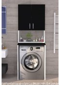 Resim Üst Dolaplı Çok Amaçlı Çamaşır Makinesi Dolabı Siyah 