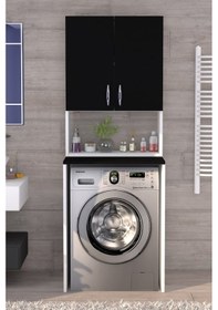 Resim Üst Dolaplı Çok Amaçlı Çamaşır Makinesi Dolabı Siyah 