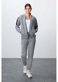 Resim Tommy Life Gri Melanj Kompakt Pamuklu Kalın Pürüzsüz Dokulu Kapüşonlu Oversize Fit Kadın Eşofman Takım - 95343 GRİ MELANJ 