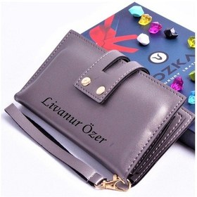 Resim Gümüş Çift Çıtçıtlı Model Trend Kadın Cüzdanı - Anahtarlık Hediyeli Gümüş 