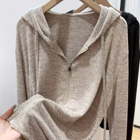 Resim Kadın Hafif Kapüşonlu Fermuarlı Ceket - /Nötr Tonlar, Uzun Kollu Günlük Dış Giyim, Ön Fermuarlı, Tüm Sezon Katmanlı, Günlük ve Resmi Kullanıma Uygun, Çok Yönlü Giyim, Şık Tasarım, Moda Tutkunları İçin 