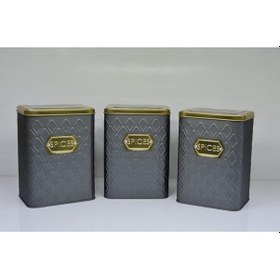 Resim Sembol Superia 18 CM 3'Lü Gri Gold Metal Kavanoz Superia-702 Gri 