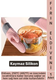 Resim Kaymaz Yanmaz Fırın Ocak Tencere Izgara Mutfak Yüksek Isıya Dayanıklı Silikon Fırın Eldiveni 1 Adet 