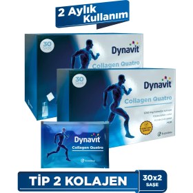 Resim Dynavit Collagen Quatro 30 Saşe x 2 - 2 Aylık Kullanım Hidrolize Peptit Tip 2 Tavuk Kolajeni 
