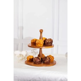 Resim Justwood Justwood 2 Katlı Düz Tabaklı Ahşap Kek Pasta Sunumluk Standı, Servis Sunum Tabağı, Ikramlık 