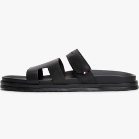 Resim Tommy Hilfiger Erkek Ayarlanabilir Premium Siyah Deri Sandalet-13409 Siyah 