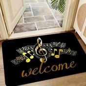 Resim Müzik Notu Hoş Geldin Kapı Paspası - Komik, Monogram Tasarımıyla Kaymaz Taban, Ön Veranda & Mutfak Dekoru için Polyester Alan Halısı, Mükemmel Yenilik Hediyesi 