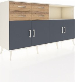 Resim Hyperion Konsol 4 Raflı 4 Çekmeceli 4 Kapaklı 176x44x99 Aytaşı-an Aytaşı-antrasit/çam 