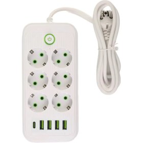 Resim Vea 6'lı Akım Korumalı Priz 1.5 Metre Kablo 4 x Usb 1 x Type-C Pd Girişli Grup Priz 16 Ah Akım Korumalı Priz 3000W Güç Anahtarlı Topraklı Çocuk Korumalı 