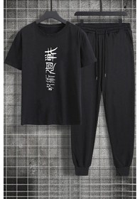 Resim Unisex Jujutsu Kaisen Baskılı 2'li Eşofman Takımı Siyah 