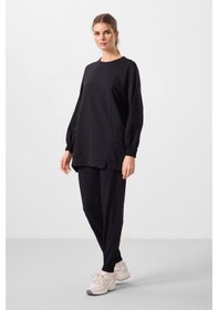 Resim Siyah O Yaka Basic Oversize Kadın Eşofman Tunik Takım - 95347 Siyah 