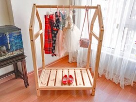 Resim Montessori Ahşap Elbise Askılığı Tek Raflı - Antrasitgri 