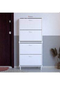 Resim Modilayn Umay' 2 Li Kapı Önü 52 X 160 X 25,5 Cm Lik 4 Düşer Kapak 8 Göz Bölmeli Ayakkabılık Beyaz 