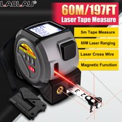 Resim LAOLAU 3'ü 1 Arada Lazer Mesafe Ölçüm Bandı - 60m/197ft Uzun Menzilli Lazer, Otomatik Saklama Özellikli 5m Manyetik Bant, Dahili Seviye ve Çapraz Hat Fonksiyonu, İnşaat & Ev Yenileme için Dayanıklı Plastik Alet, Marangozluk İşleri İçin Temel Gereçler, Ergonomik Tasarım, Yüksek Hassasiyet Elektronikleri 