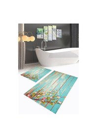 Resim Dijital Baskılı Yıkanabilir Çiçek Desenli Kaymaz Taban 2'li Banyo Paspas Seti Renkli 