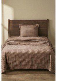 Resim Süet Tek Kişilik Yatak Örtüsü 180x240 Vizon Vizon 