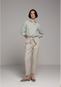 Resim Colin's Colins Fashion Fit Shirt Neck Düz Kadın Yeşil Roll-up Gömlek Cl1081150 Q1.v1 Sag Çok Renkli 