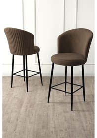 Resim Canisa Fora Serisi Ada Mutfak Sandalyesi Babyface Kumaş Kahve Bar Sandalyesi Siyah Metal Ayak Sandalye Kahve Ayaklar Siyah 