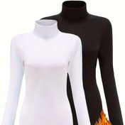 Resim 2 Adet Kadın Termal Balıkçı Yaka Üst - Yumuşak Esnek Uzun Kollu İçlik, Orta Esneklikte Isıtmalı Kumaş, Tek Renk Çok Amaçlı Katmanlama Temeli (Beyaz & Siyah) - Sonbahar/Kış Gardırop Vazgeçilmezi, Balıkçı Yaka Kazak, Günlük Giyim, Rahat Kesim 