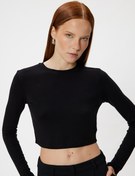 Resim Uzun Kollu Crop Basic Body Yuvarlak Yaka Viskon Kumaş 