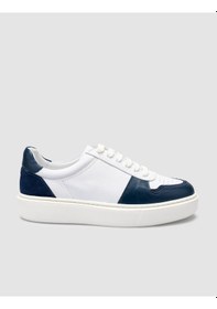 Resim Cabani %100 Hakiki Deri Beyaz - Mavi Bağcıklı Erkek Sneaker Beyaz 