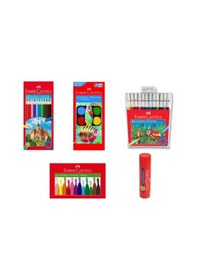 Resim Faber-castell 12'li Kuru Boya +'12'li Sulu Boya +12'li Pastel Boya + 12'li Keçeli Boya Seti Kırmızı 