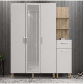 Resim Açelya Portmanto Vestiyer Ayakkabılık Meşe Beyaz M3 160cm Meşe Beyaz 