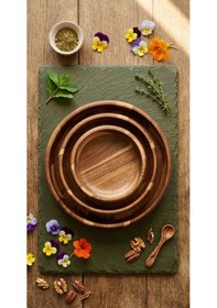 Resim 3'lü Akasya Kase Seti- 3lü Akasya Salata Bowl Kase Seti-mien Akasya Derin Tabak Salata Çerezlik Kase Seti Kahverengi 