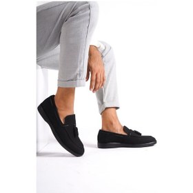 Resim Mubiano Hakiki Deri 22107t-s Nubuk Siyah İnce Taban Püsküllü Erkek Loafer & Günlük Ayakkabı Siyah 