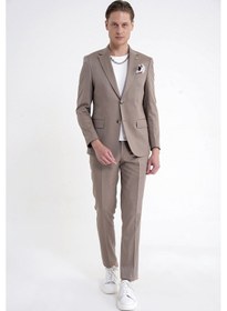 Resim Efor Slim Fit Mono Yaka %97 Tencel Kumaş Çift Yırtmaç Esnek Bej Takım Elbise Tk 941 