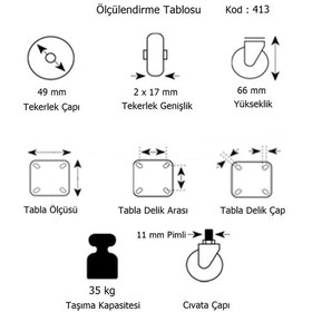 Resim Hts Büro Tipi Pimli Döner Mobilya Tekeri Çap 49 Mm Kod 413 