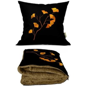 Resim Sonbahar Desenli İç Dolgusu Battaniyeli Araç İçi Opsiyonel Yastı 