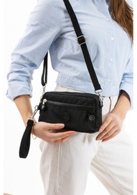 Resim Nemo Bags Siyah Unisex Cüzdan, 4 Gözlü, Telefonluk, Crinkle Kumaş, Çapraz Askılı Omuz Çantası, 20x12cm Siyah 