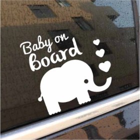 Resim Arabada Bebek Var Fil Tasarım Oto Cam Sticker Siyah 15 x 15 cm 