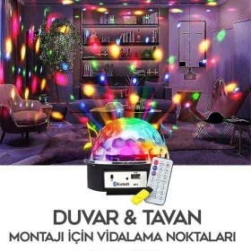 Resim Powermaster Ledx Gm-0803b Sihirli Led Dönen Disko Topu Hoparlör Kablosuz Usb/Mp3/Bluetooth Kumandalı 360 Derece 