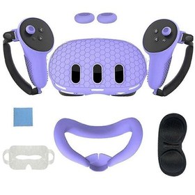 Resim Oculus Meta Quest 3 Vr Aksesuarları 7 Parça Set Ön Kulaklık Koruyucu Kontrol Cihazı Tutacakları Mor. 