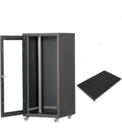 Resim Setrack 19'' 20U 600X600 Tekerlekli Camlı Rack Kabinet+Sabit Raf 