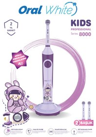 Resim Oral White Professional Series 8000 Çocuklara Özel Şarjlı Diş Fırçası Mor Color Kids Yumuşak Başlık 