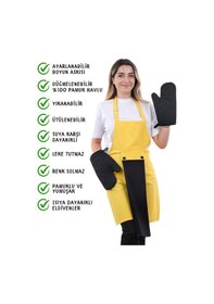 Resim Star Ayar Askılı Havlulu 4lü Mutfak Önlüğü Seti 2 Eldiven Sarı-siyah-siyah 