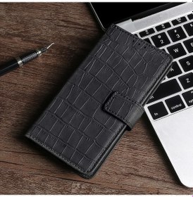 Resim Xiaomi Redmi Note 8 Pro Cilt Hissediyorum Timsah Doku Manyetik Deri Telefon Kılıfı Siyah 