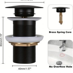 Resim Willowhaven Siyah Mat Paslanmaz Çelik Basmalı Açılır Kapanır Lavabo Bataryası Beyaz 