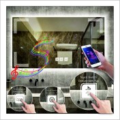 Resim Dnr-Mirror65x90 Cm Beyaz Ledli Tasarım Kumlamalı Dokunmatik Bluetoothlu Buğu Önleyicili Makyaj Banyo Aynası 