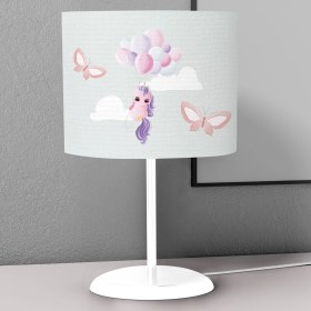 Resim instababyrooms Su Yeşili Unicorn Kelebek Desenli Çocuk Odası Dijital Baskılı Çocuk Odası Masaüstü Abajur Avize 