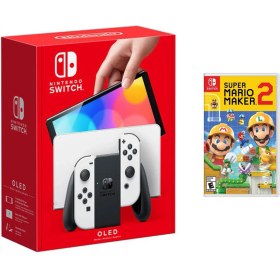 Resim Nintendo Switch OLED Beyaz Yeni Nesil Konsol 64GB + Super Mario Maker 2 Oyunlu Bundle 