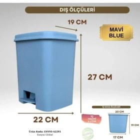 Resim Daisy Store Plastik Dekoratif Mutfak Banyo Çöp Kovası 6l Renkli Pedallı Mavi, Gri,beyaz,siyah Ofis Temizlik Kovası Çöp Konteynırı Kolay Temizlenir (Mavi) 